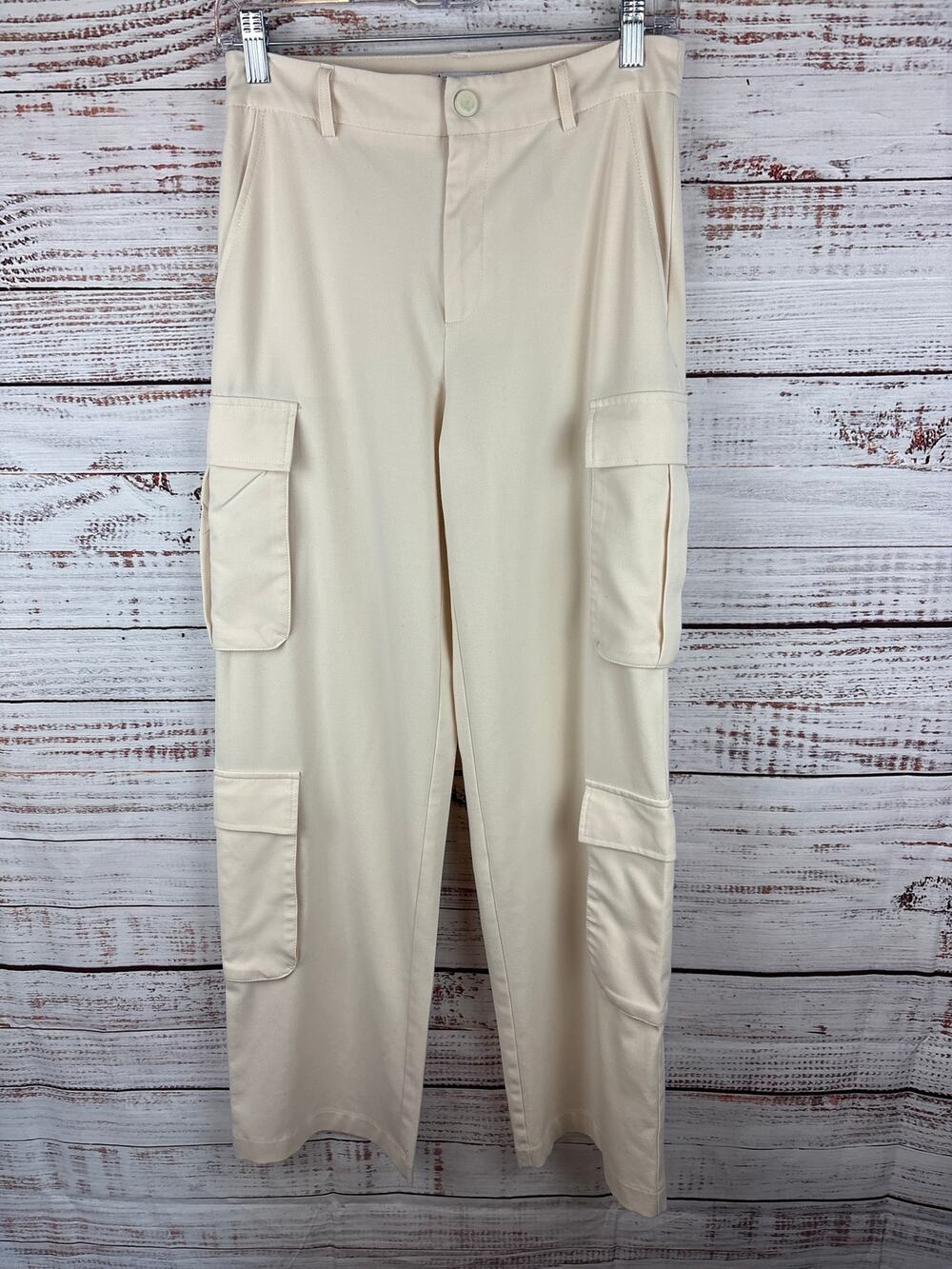 Stradivarius Off White Cargo Trousers Stretch Career Office Baggy Womens Sz 4